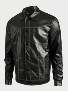 Manfinity VCAY Loose Fit Men's PU Leather Casual Jacket With Long Sleeves