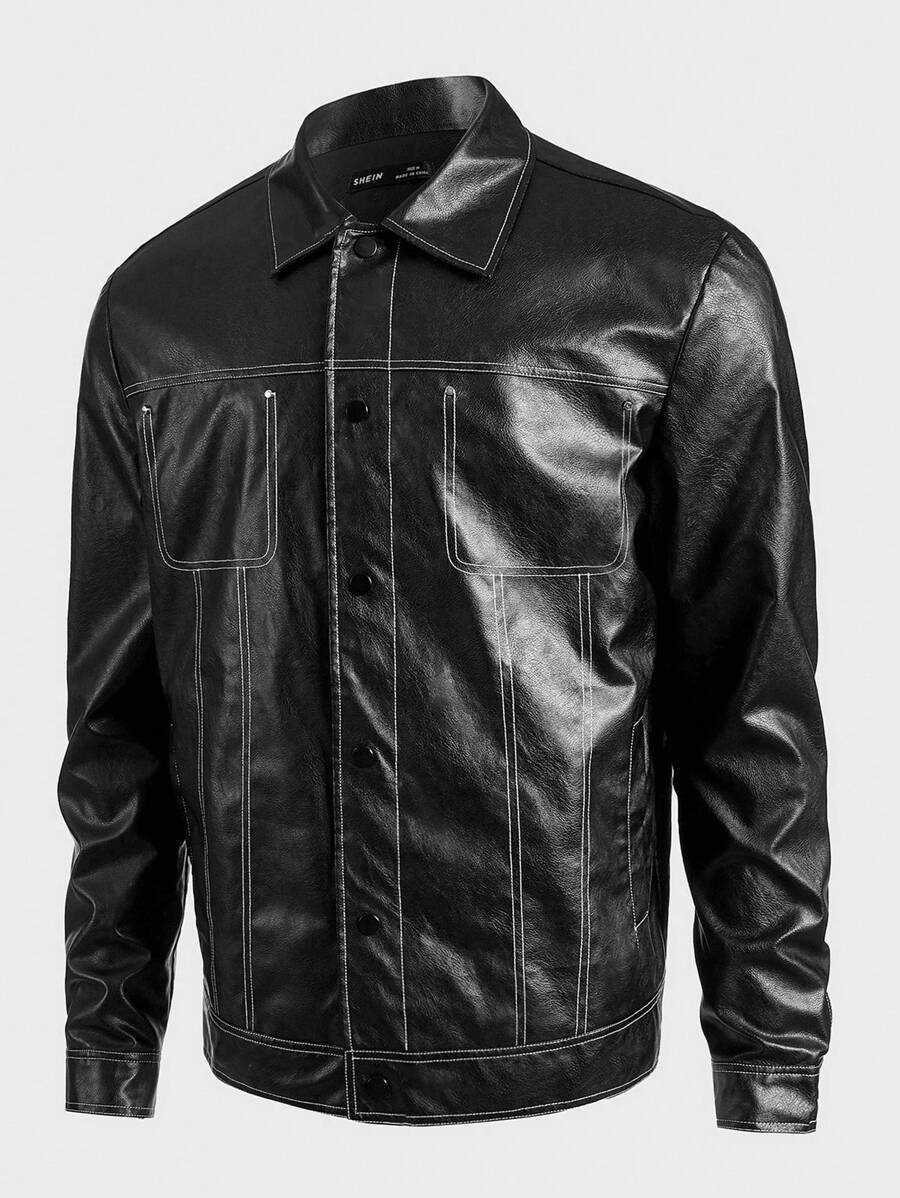 Manfinity VCAY Loose Fit Men's PU Leather Casual Jacket With Long Sleeves