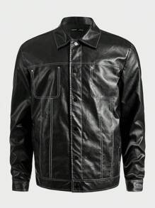 Manfinity VCAY Loose Fit Men's PU Leather Casual Jacket With Long Sleeves