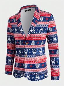 Manfinity NXTstreet Men Christmas Print Lapel Neck Blazer - Multicolor - View 1