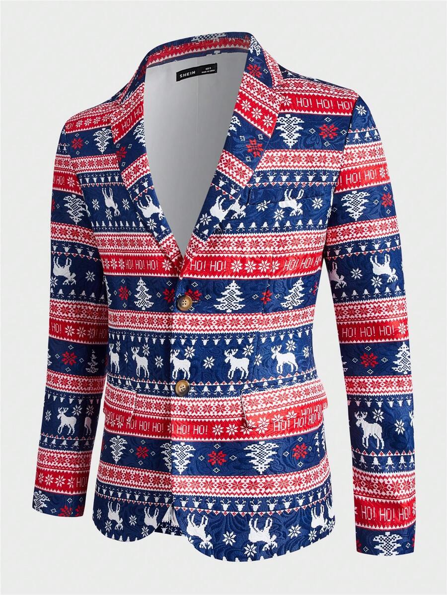 Manfinity NXTstreet Men Christmas Print Lapel Neck Blazer - Multicolor - View 1