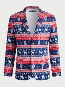 Manfinity NXTstreet Men Christmas Print Lapel Neck Blazer - Multicolor - View 5