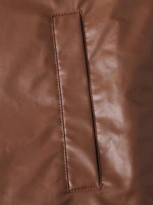Manfinity VCAY 鬆身男士pu皮革摩托夾克,配有teddy內襯 - 棕色 - 查看 5