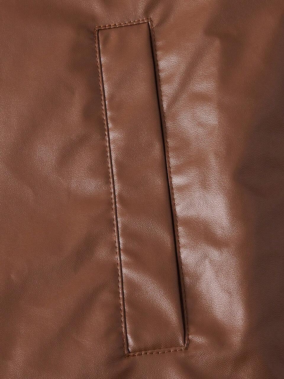 Loose Fit Men's Pu Leather Moto Jacket With Teddy Lining