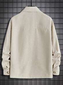 GENTILAND Men Flap Pocket Drop Shoulder Corduroy Jacket Without Tee - Beige - View 3