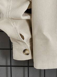 GENTILAND Men Flap Pocket Drop Shoulder Corduroy Jacket Without Tee - Beige - View 5