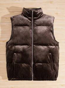 Manfinity VCAY Loose Men Zip Up Velvet Vest Winter Coat - Chocolate Brown - View 1