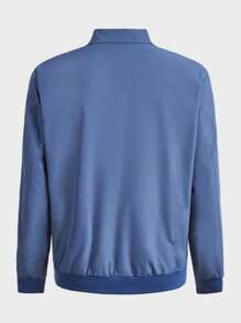 GENTILAND Oversized Men's Zip-Up Solid Color Long Sleeve Casual Jacket - Blue - View 2