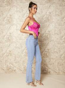 SHEIN BAE Hook And Eye Lace Cami Top - Hot Pink - View 4
