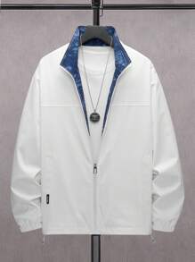 Manfinity Homme Loose Fit Men's Zipper Closure Drop Shoulder Jacket Without T-Shirt - White - View 1