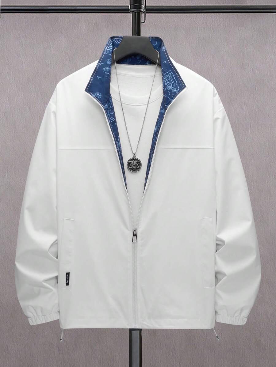 Manfinity Homme Loose Fit Men's Zipper Closure Drop Shoulder Jacket Without T-Shirt - White - View 1