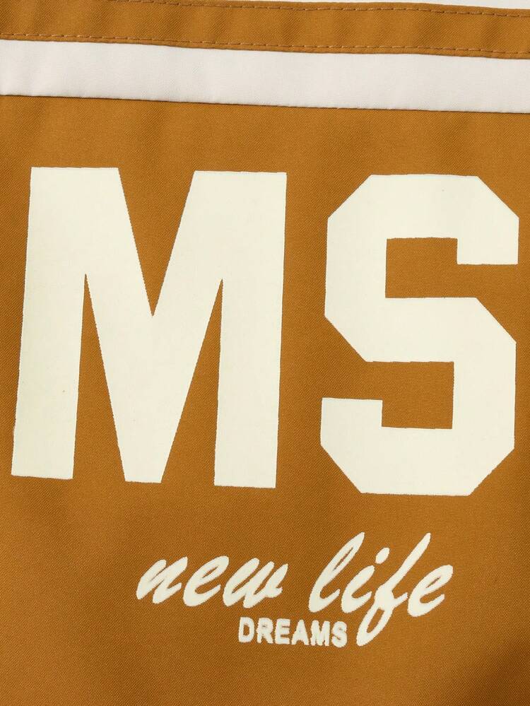 Men's Loose Fit Color Block Letter Print Zipper Jacket Without T-Shirt