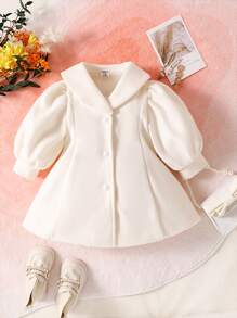 SHEIN Baby Girl Solid Puff Sleeve Coat - Beige - View 1