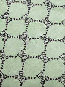 Baby Boy Bear Print Contrast Raglan Sleeve Baseball Collar Button Front Jumpsuit - Mint Green - View 4