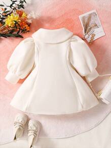 SHEIN Baby Girl Solid Puff Sleeve Coat - Beige - View 2