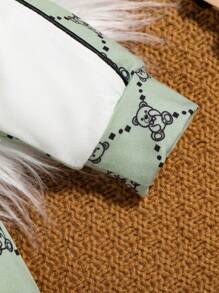 Baby Boy Bear Print Contrast Raglan Sleeve Baseball Collar Button Front Jumpsuit - Mint Green - View 5