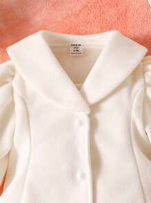 SHEIN Baby Girl Solid Puff Sleeve Coat - Beige - View 3