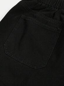 Plus Roll Up Hem Denim Shorts - Black - View 3