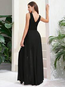 Double Crazy Solid Wide Leg Jumpsuit - Black - View 2