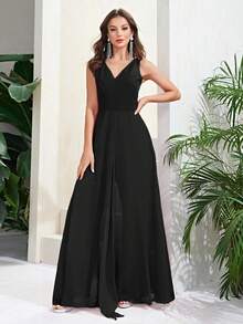 Double Crazy Solid Wide Leg Jumpsuit - Black - View 4