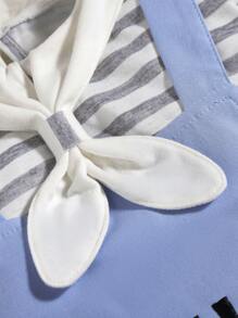 Baby Boy Striped Top & Cartoon Graphic 3D Ear Overall Jumpsuit - Multicolor - View 3