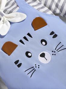 Baby Boy Striped Top & Cartoon Graphic 3D Ear Overall Jumpsuit - Multicolor - View 5