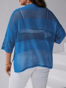 SHEIN LUNE Hơn Thả vai Đan Mở Áo len Không có áo ngực - Màu xanh lam - Xem 2