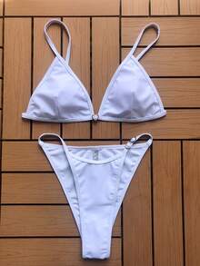 Bañador bikini con tanga triángulo unicolor - Blanco - Ver 3