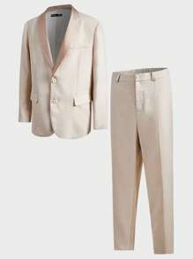 Manfinity VCAY Men Plus Solid Single Breasted Blazer & Suit Pants - Beige - View 1