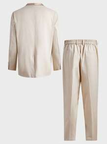 Manfinity VCAY Men Plus Solid Single Breasted Blazer & Suit Pants - Beige - View 2