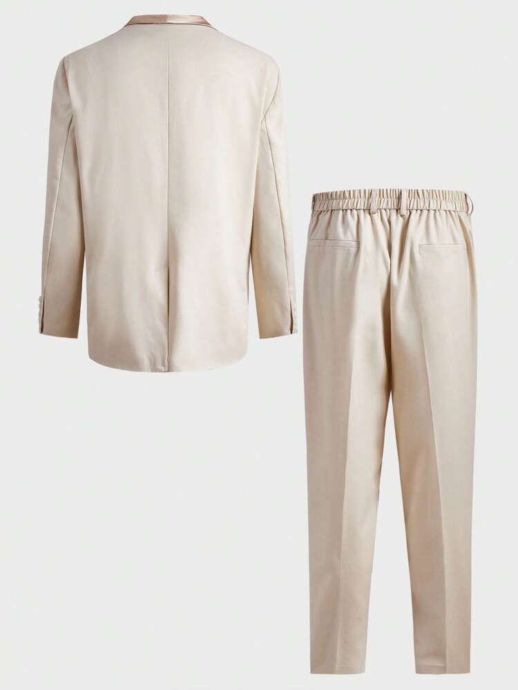 Men Plus Solid Single Breasted Blazer & Suit Pants