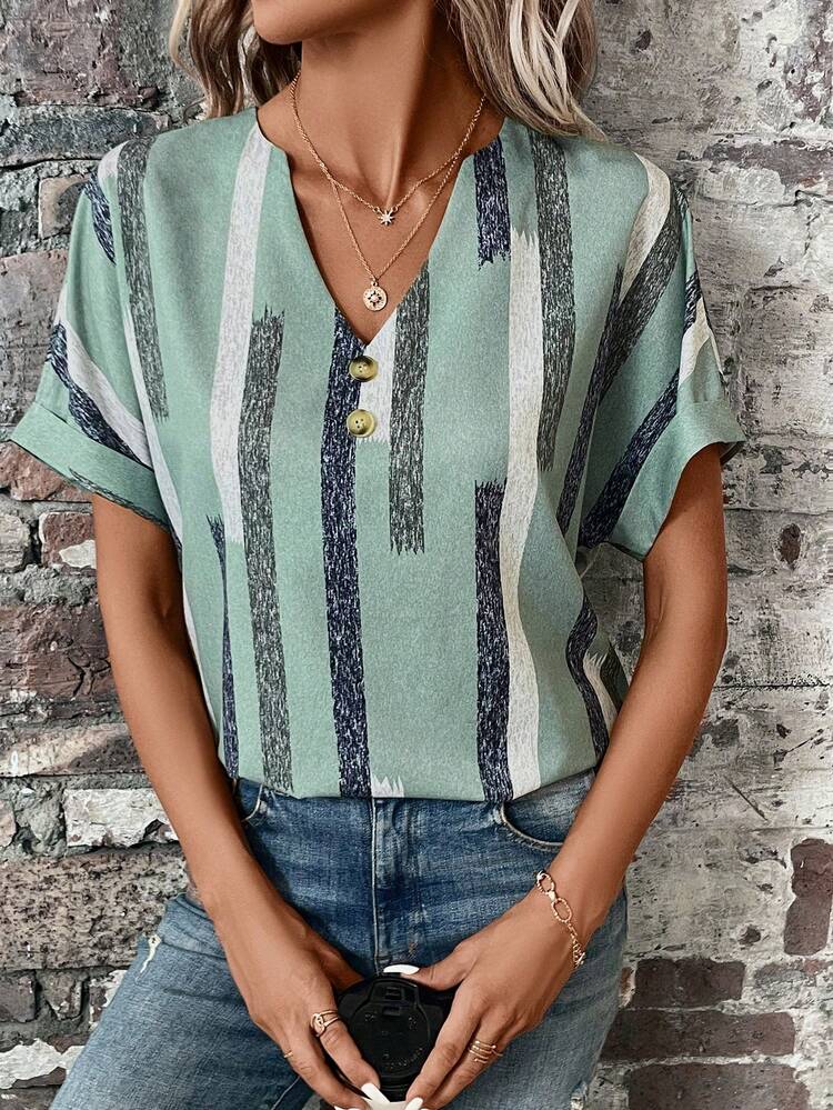 EMERY ROSE Striped Print Batwing Sleeve Blouse - Multicolor - View 1