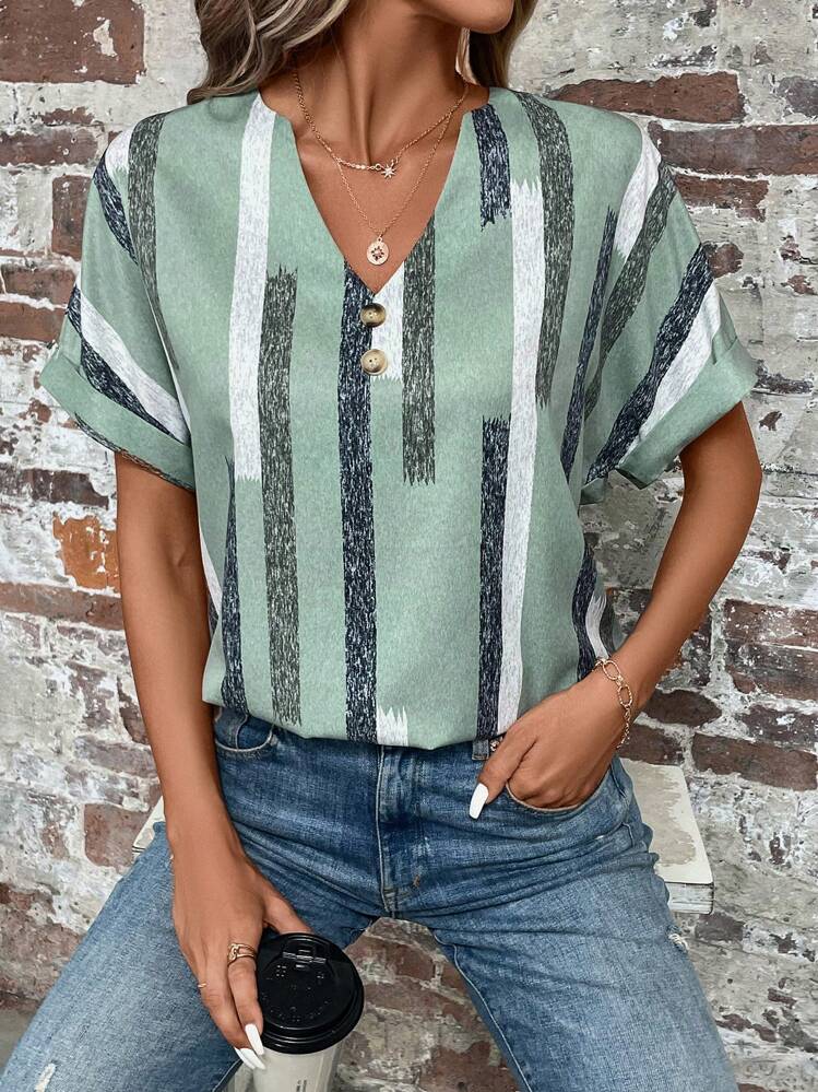 EMERY ROSE Striped Print Batwing Sleeve Blouse - Multicolor - View 5