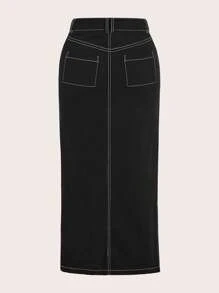 SHEINNeu Falda bajo con abertura con puntada - Negro - Ver 2