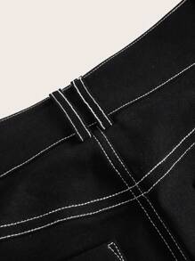 SHEINNeu Falda bajo con abertura con puntada - Negro - Ver 3