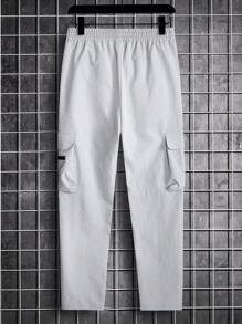 Manfinity Homme Loose Fit Men's Flap Pocket Drawstring Waist Cargo Pants - Grey - View 2