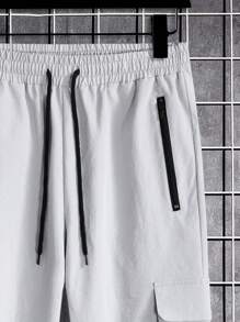 Manfinity Homme Loose Fit Men's Flap Pocket Drawstring Waist Cargo Pants - Grey - View 4