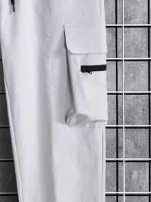 Manfinity Homme Loose Fit Men's Flap Pocket Drawstring Waist Cargo Pants - Grey - View 5