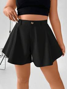 Calvaya Plus High Waist Wide Leg Shorts - Black - View 1
