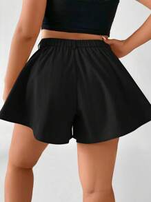 Calvaya Plus High Waist Wide Leg Shorts - Black - View 2