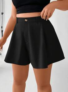 Calvaya Plus High Waist Wide Leg Shorts - Black - View 3