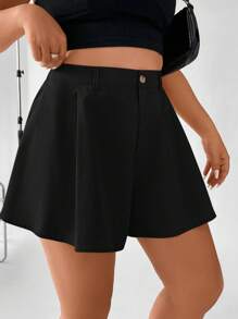 Calvaya Plus High Waist Wide Leg Shorts - Black - View 4