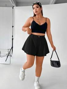 Calvaya Plus High Waist Wide Leg Shorts - Black - View 5