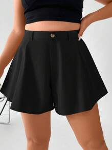 Calvaya Plus High Waist Wide Leg Shorts - Black - View 6