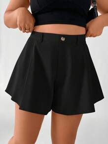 Calvaya Plus High Waist Wide Leg Shorts - Black - View 7