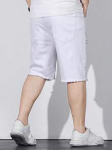 Manfinity LEGND 男士大码破洞抽鬚毛邊百慕大牛仔短褲