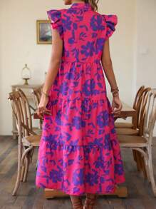 EMERY ROSE Floral Print Butterfly Sleeve Ruffle Hem Smock Dress