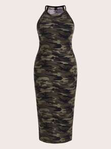 SHEIN EZwear 夏季加大迷彩印花紧身连衣裙 - 彩色 - 查看 1