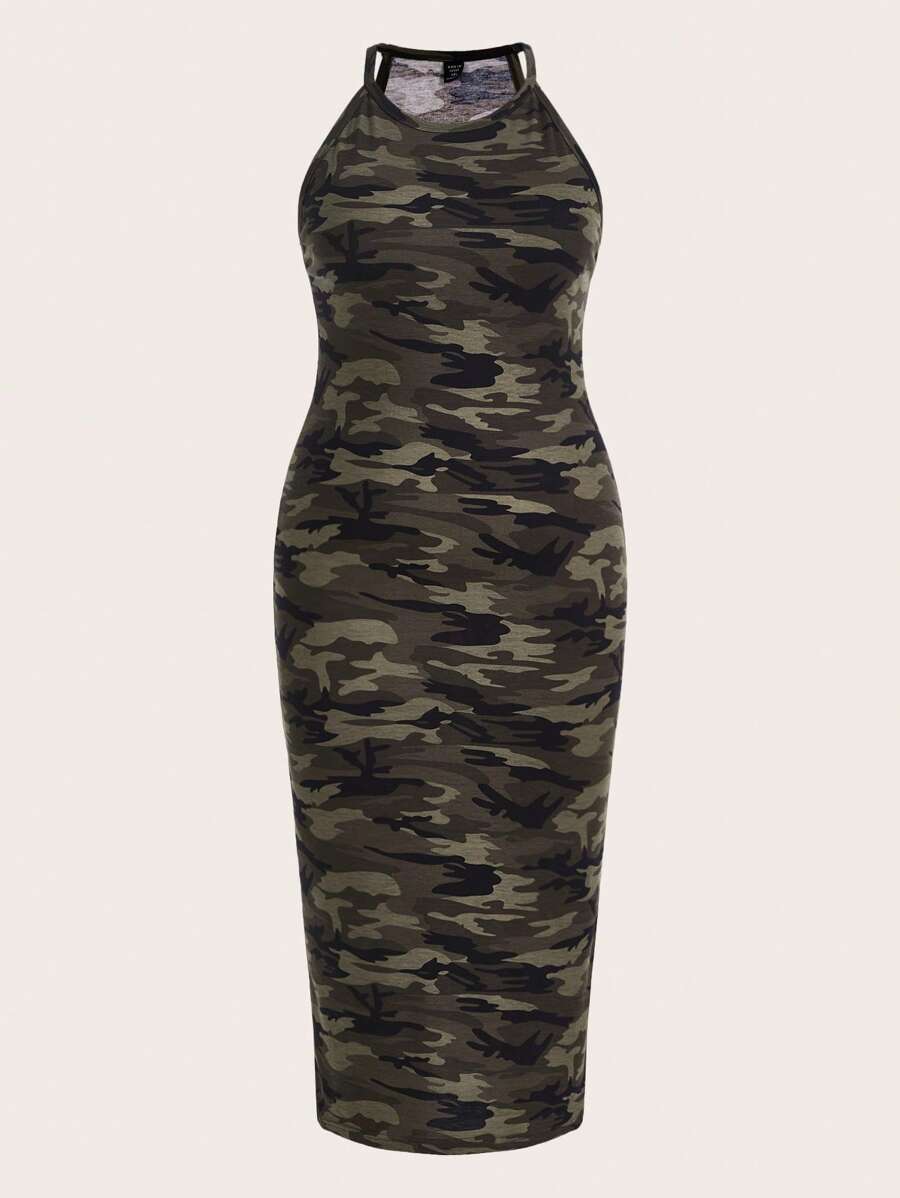 SHEIN EZwear 夏季加大迷彩印花紧身连衣裙 - 彩色 - 查看 1