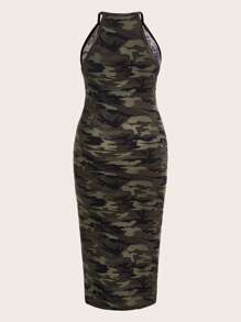 SHEIN EZwear 夏季加大迷彩印花紧身连衣裙 - 彩色 - 查看 2